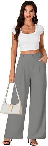 Rooscier Women's Wide Leg Pants High Elastic Waisted Business Work Trousers Long Straight Suit Pants in Saudi Arabia