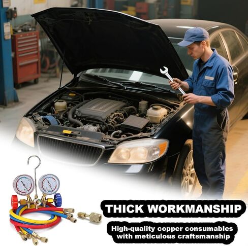مجموعة قياس مشعب سيارة Besulen R410A ، 3 طريق 1/4 "مركبة الخيط AC مجموعة تشخيص AC مع محول خراطيم 3ft ، Auto HVAC التبريد مقياس شحن R410A R22 R134A R404A ، Universal FIT in Saudi Arabia