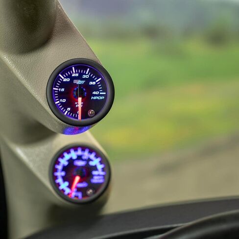 Glowshift ملون 7 لون 4000 رطل/بوصة مرتفعة ضغط الزيت ارتفاع HPOP مقياس - متوافق مع محركات الديزل السكتة الدماغية الطاقة 1994-2003 7.3L و 2003-2007 6.0L - الوجه الأسود - عدسة مدخنة - 2-1/16 "52 مم - 52 مم - 52 ملم in Kuwait
