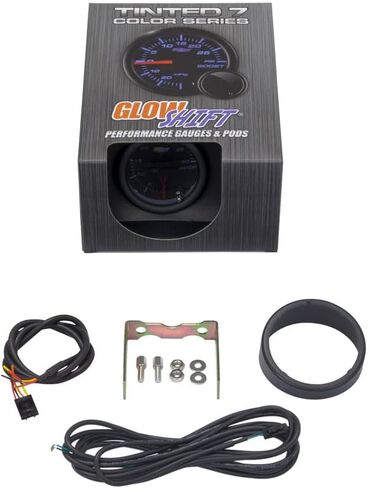 Glowshift ملون 7 لون 4000 رطل/بوصة مرتفعة ضغط الزيت ارتفاع HPOP مقياس - متوافق مع محركات الديزل السكتة الدماغية الطاقة 1994-2003 7.3L و 2003-2007 6.0L - الوجه الأسود - عدسة مدخنة - 2-1/16 "52 مم - 52 مم - 52 ملم in Kuwait