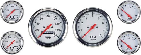 6-Gauge Vehicle Instrument Kit: Black Face, 3-3/8" Mechanical Speedometer & Tachometer, 2-1/16" Fuel, Temp, Oil & Volt Gauges, Stainless-Steel Bezel, Incandescent Lighting, Easy Installation in Saudi Arabia