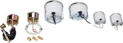 6-Gauge Vehicle Instrument Kit: Black Face, 3-3/8" Mechanical Speedometer & Tachometer, 2-1/16" Fuel, Temp, Oil & Volt Gauges, Stainless-Steel Bezel, Incandescent Lighting, Easy Installation in Saudi Arabia