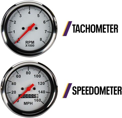 6-Gauge Vehicle Instrument Kit: Black Face, 3-3/8" Mechanical Speedometer & Tachometer, 2-1/16" Fuel, Temp, Oil & Volt Gauges, Stainless-Steel Bezel, Incandescent Lighting, Easy Installation in Saudi Arabia