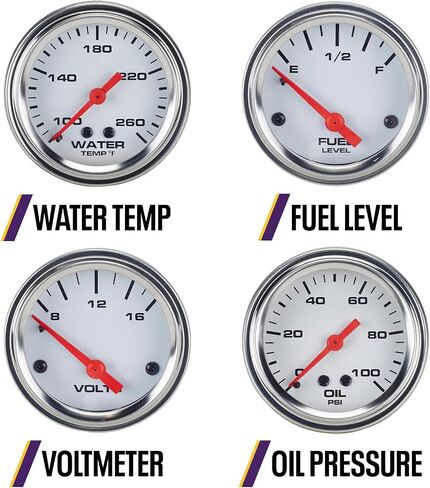 6-Gauge Vehicle Instrument Kit: Black Face, 3-3/8" Mechanical Speedometer & Tachometer, 2-1/16" Fuel, Temp, Oil & Volt Gauges, Stainless-Steel Bezel, Incandescent Lighting, Easy Installation in Saudi Arabia