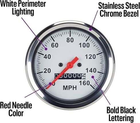6-Gauge Vehicle Instrument Kit: Black Face, 3-3/8" Mechanical Speedometer & Tachometer, 2-1/16" Fuel, Temp, Oil & Volt Gauges, Stainless-Steel Bezel, Incandescent Lighting, Easy Installation in Saudi Arabia