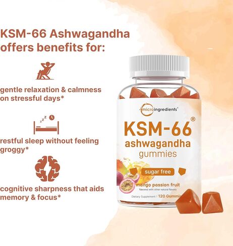 المكونات الدقيقة KSM-66 Ashwagandha Gummies 300mg ، 120 Count | نكهة الفاكهة خالية من السكر المانجو | Ashwagandha للنساء والرجال | مستخلص الجذر القوي | الدعم العشبي للاسترخاء | غير المعدلة وراثيا in Kuwait