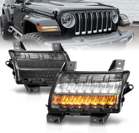 AmeriLite for 2018-2020 Wrangler JL Sport and Sport S Model Halogen Model Only. [Full LED DRL] Sequential Bumper Parking Lamp Turn Signal Smoke Lights Set in Saudi Arabia