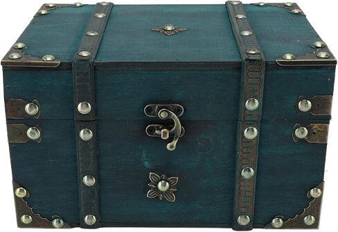 Jewelry Organizer Box Chest Vintage Wooden Decorative Storage Retro Jewelry Storage Box,Decorative Treasure Chest for Jewellery Toy Halloween Bedroom Decor 8.54x5.91x5.12in (Green) in Kuwait