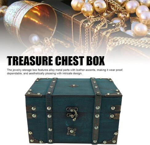 Jewelry Organizer Box Chest Vintage Wooden Decorative Storage Retro Jewelry Storage Box,Decorative Treasure Chest for Jewellery Toy Halloween Bedroom Decor 8.54x5.91x5.12in (Green) in Kuwait