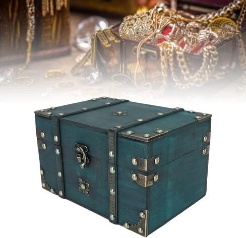 Jewelry Organizer Box Chest Vintage Wooden Decorative Storage Retro Jewelry Storage Box,Decorative Treasure Chest for Jewellery Toy Halloween Bedroom Decor 8.54x5.91x5.12in (Green) in Kuwait