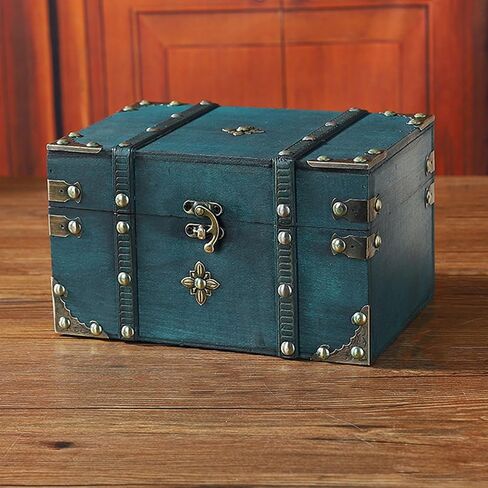 Jewelry Organizer Box Chest Vintage Wooden Decorative Storage Retro Jewelry Storage Box,Decorative Treasure Chest for Jewellery Toy Halloween Bedroom Decor 8.54x5.91x5.12in (Green) in Kuwait