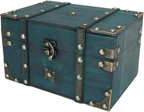 Jewelry Organizer Box Chest Vintage Wooden Decorative Storage Retro Jewelry Storage Box,Decorative Treasure Chest for Jewellery Toy Halloween Bedroom Decor 8.54x5.91x5.12in (Green) in Kuwait