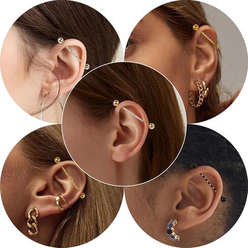 Hopply Industrial Piercing Jewelry 14G Surgical Steel Industrial Piercing Barbell Earring with CZ/Cross Body Piercing Cartilage Earring Jewelry 1 1/2 Inch 38mm for Women Men in Saudi Arabia