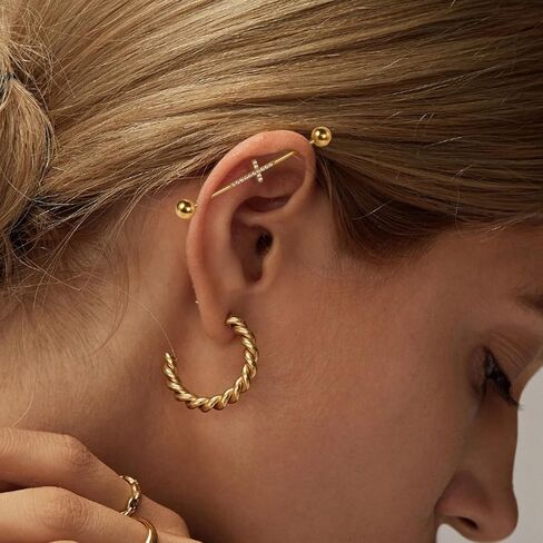 Hopply Industrial Piercing Jewelry 14G Surgical Steel Industrial Piercing Barbell Earring with CZ/Cross Body Piercing Cartilage Earring Jewelry 1 1/2 Inch 38mm for Women Men in Saudi Arabia