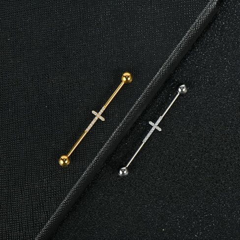 Hopply Industrial Piercing Jewelry 14G Surgical Steel Industrial Piercing Barbell Earring with CZ/Cross Body Piercing Cartilage Earring Jewelry 1 1/2 Inch 38mm for Women Men in Saudi Arabia