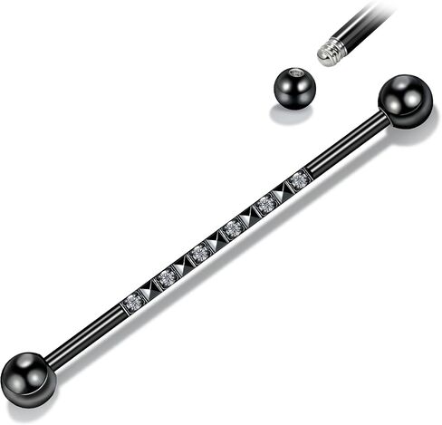 Hopply Industrial Piercing Jewelry 14G Surgical Steel Industrial Piercing Barbell Earring with CZ/Cross Body Piercing Cartilage Earring Jewelry 1 1/2 Inch 38mm for Women Men in Saudi Arabia