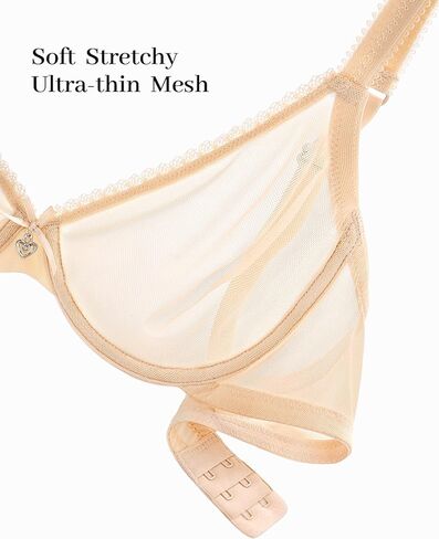 Sexy Women's See Through Mesh Balconette Bras for Women Demi Sheer Unlined Unpadded Lace Bra Plunge Bralette in Kuwait