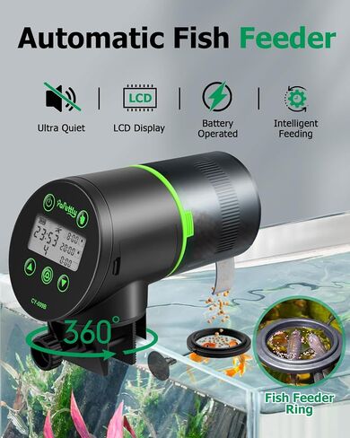 Automatic Fish Feeder for Aquarium - Fish Feeder Automatic Dispenser with Feeding Ring, Moisture-Proof Auto Fish Feeder with Timer, Fish Food Vacation Feeder with 2 AAA Batteries Included in Kuwait