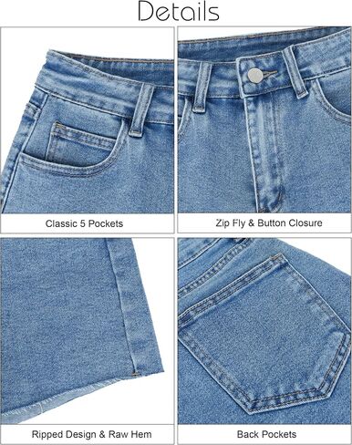 Womens High Waisted Jean Shorts Summer Baggy Stretchy Straight Leg Raw Hem Denim Shorts in Saudi Arabia