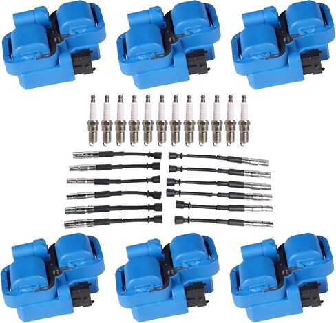 ENA Set of 6 Blue Ignition Coil with 12 Iridium Spark Plug and Wire Set Compatible with Mercedes-Benz Crossfire C240 C280 C320 CLK320 E320 ML320 ML350 SLK320 Replacement for 0001587303 UF359 in Saudi Arabia