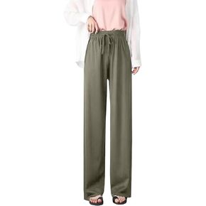 Womens Straight Leg Pant Drawstring Elastic High Waist Solid Color Loose Pants Fashion Tunic Causal Work Trousers in Saudi Arabia