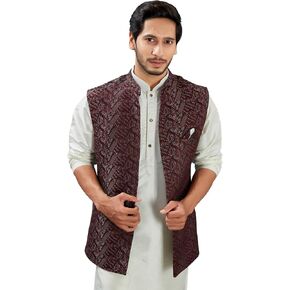 الهندي التقليدي Jacquard Open Perchcoat حفلات الزفاف الاحتفالية سترة نهرو للرجال in Kuwait