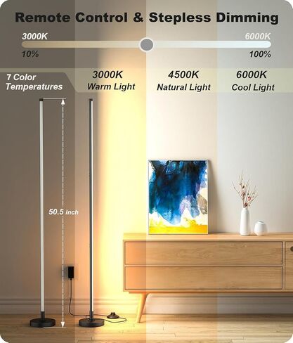 Corner Lamp, Minimalist Led Lamp with Remote Control, Dimmable Corner Light,18 W Floor Lamp Perfect for Living Room, Bedroom, Home Office, 7 Color Temperature 3000K-6000K (Black). in Saudi Arabia