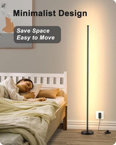 Corner Lamp, Minimalist Led Lamp with Remote Control, Dimmable Corner Light,18 W Floor Lamp Perfect for Living Room, Bedroom, Home Office, 7 Color Temperature 3000K-6000K (Black). in Saudi Arabia