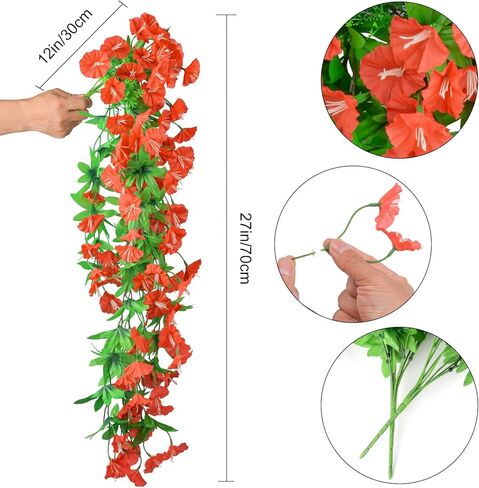 قطعتان من الزهور الاصطناعية المعلقة، نباتات بلاستيكية صناعية معلقة مقاومة للأشعة فوق البنفسجية، نباتات مجد الصباح للأماكن الداخلية والخارجية والحديقة والشرفة وديكور جدار الزفاف (أرجواني) in Kuwait