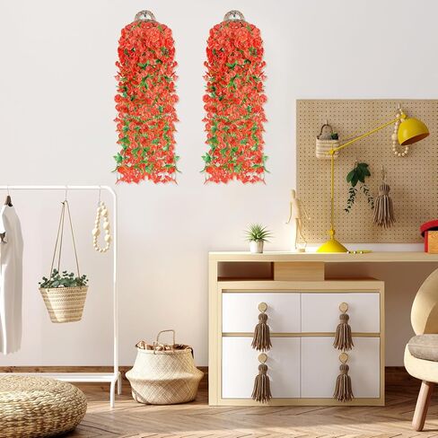 قطعتان من الزهور الاصطناعية المعلقة، نباتات بلاستيكية صناعية معلقة مقاومة للأشعة فوق البنفسجية، نباتات مجد الصباح للأماكن الداخلية والخارجية والحديقة والشرفة وديكور جدار الزفاف (أرجواني) in Kuwait