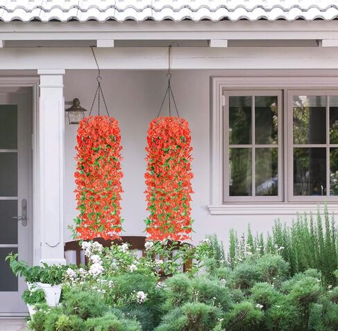 قطعتان من الزهور الاصطناعية المعلقة، نباتات بلاستيكية صناعية معلقة مقاومة للأشعة فوق البنفسجية، نباتات مجد الصباح للأماكن الداخلية والخارجية والحديقة والشرفة وديكور جدار الزفاف (أرجواني) in Kuwait