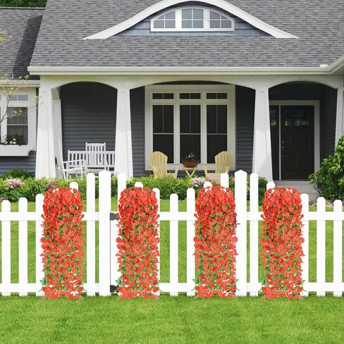 قطعتان من الزهور الاصطناعية المعلقة، نباتات بلاستيكية صناعية معلقة مقاومة للأشعة فوق البنفسجية، نباتات مجد الصباح للأماكن الداخلية والخارجية والحديقة والشرفة وديكور جدار الزفاف (أرجواني) in Kuwait