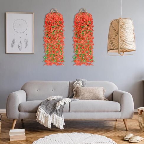 قطعتان من الزهور الاصطناعية المعلقة، نباتات بلاستيكية صناعية معلقة مقاومة للأشعة فوق البنفسجية، نباتات مجد الصباح للأماكن الداخلية والخارجية والحديقة والشرفة وديكور جدار الزفاف (أرجواني) in Kuwait