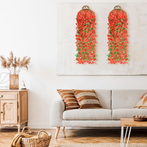 قطعتان من الزهور الاصطناعية المعلقة، نباتات بلاستيكية صناعية معلقة مقاومة للأشعة فوق البنفسجية، نباتات مجد الصباح للأماكن الداخلية والخارجية والحديقة والشرفة وديكور جدار الزفاف (أرجواني) in Kuwait