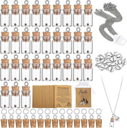 30 Pcs Mustard Seed Necklace Christian Charms Includes 0.5ml Tiny Glass Bottles with Cork and Cards Mustard Seed Gift Christian Gifts for Woman Church Baptism, Not Include Seeds (Classic) in Saudi Arabia