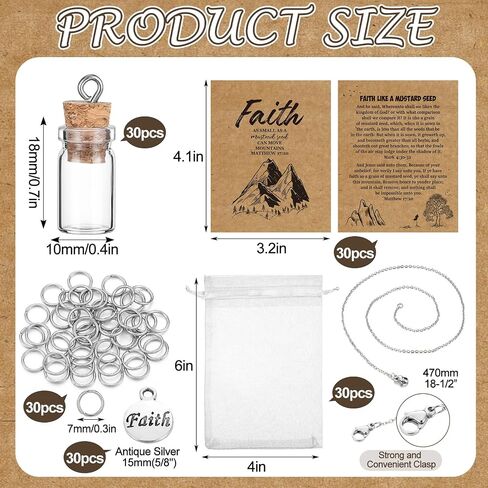 30 Pcs Mustard Seed Necklace Christian Charms Includes 0.5ml Tiny Glass Bottles with Cork and Cards Mustard Seed Gift Christian Gifts for Woman Church Baptism, Not Include Seeds (Classic) in Saudi Arabia