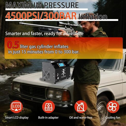 ضاغط هواء TUXING 4500Psi Pcp، شاشة LCD مطورة، مضخة هواء محول مدمجة لمسدس هواء pcp مع فاصل الماء/الزيت in Saudi Arabia