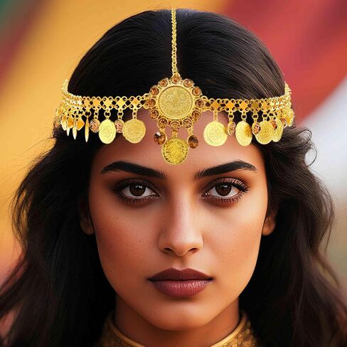 Catery Gold Coins Head Chain Jewelry Gypsy Headpiece Boho Sequin Cotusme Accessories for Women (Small Coin) in Saudi Arabia