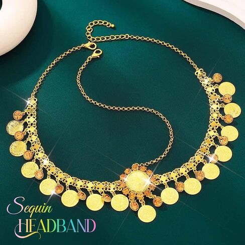 Catery Gold Coins Head Chain Jewelry Gypsy Headpiece Boho Sequin Cotusme Accessories for Women (Small Coin) in Saudi Arabia