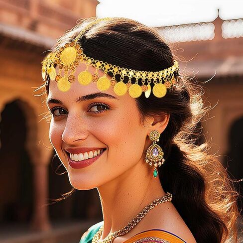 Catery Gold Coins Head Chain Jewelry Gypsy Headpiece Boho Sequin Cotusme Accessories for Women (Small Coin) in Saudi Arabia