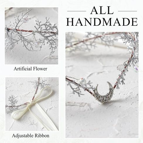 Mostory Woodland Flower Elf Crown - Floral Moon Headpiece for Forest Fairy Costume Women Renaissance Faire Fantasy Cosplay in Saudi Arabia
