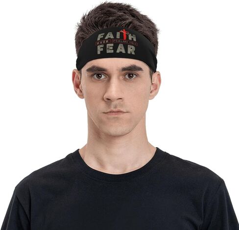 Jesus Christ Christian Faith Over Fear Sports Headbands for Men Women, Moisture Wicking Workout Headband, Sweatband for Running,Cycling,Football,Yoga, Black in Saudi Arabia