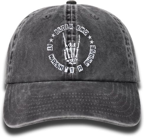 InnoBeta Skull Goth Elder Emo Cap for Men & Women, Adjustable Vintage Baseball Cap Washed Cotton Embroidered Hat, Elder Emo Gothic Skeleton Gifts for Birthday, Christmas Grey in Saudi Arabia