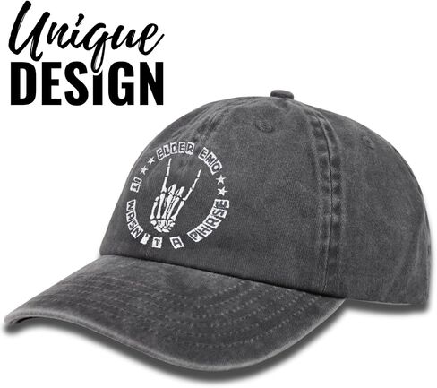 InnoBeta Skull Goth Elder Emo Cap for Men & Women, Adjustable Vintage Baseball Cap Washed Cotton Embroidered Hat, Elder Emo Gothic Skeleton Gifts for Birthday, Christmas Grey in Saudi Arabia