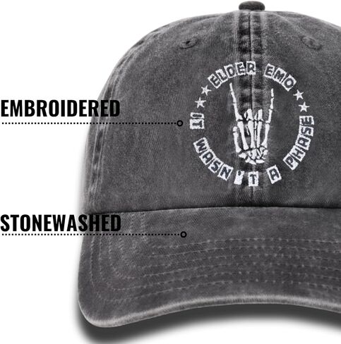 InnoBeta Skull Goth Elder Emo Cap for Men & Women, Adjustable Vintage Baseball Cap Washed Cotton Embroidered Hat, Elder Emo Gothic Skeleton Gifts for Birthday, Christmas Grey in Saudi Arabia