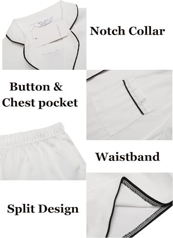 Ekouaer Womens Christmas Print Contrast Piping Satin Silk Button Down Top and Shorts Sleepwear Pajamas Set Small in Saudi Arabia
