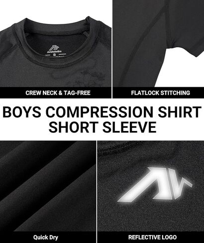 Youth Boys Compression Shirt Short Sleeve Football Basketball Quick Dry Base Layer Undershirt Kids Athletic T-Shirt in Saudi Arabia