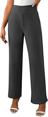Womens Straight Leg Solid Color Pants Elastic High Waist Pant Fashion Dressy Causal Loose Work Trousers with Pocket in Saudi Arabia