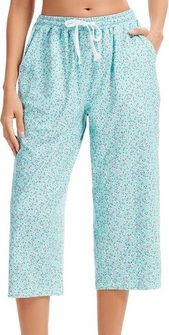 Women Pajama Pants Capri Cotton Sleep Lounge Pj Bottoms with Pockets in Kuwait