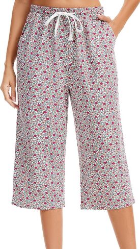 Women Pajama Pants Capri Cotton Sleep Lounge Pj Bottoms with Pockets in Kuwait